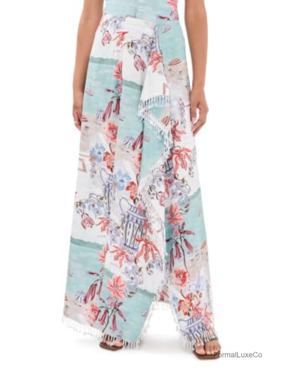 100% Silk Satin Skirt with Draped Side Slit & Sequin Beaded Trim